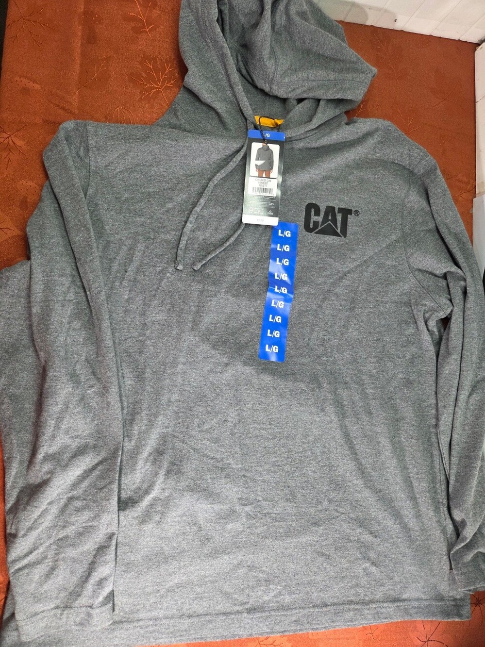 CAT Caterpillar Men's Lightweight Jersey Pullover Hoodie, Heather Grey (Size Lar
